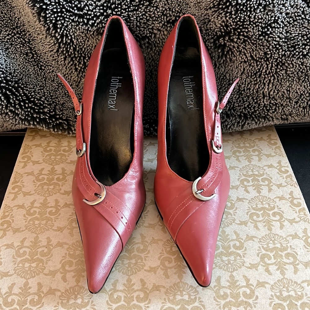 SALE!! DEAL! Vintage Y2K Mauve Pink Leather ToTheMax! Goth Buckle Pumps